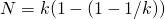 N = k (1 - (1 - 1/k) )